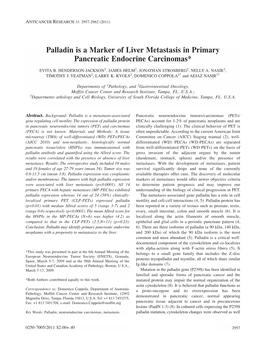 Palladin Is a Marker of Liver Metastasis in Primary Pancreatic Endocrine Carcinomas*