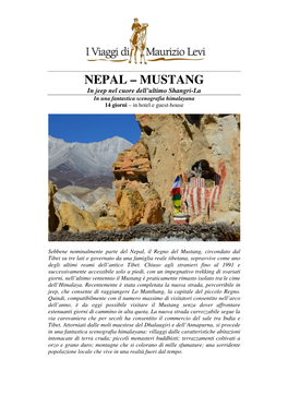 NEPAL – MUSTANG in Jeep Nel Cuore Dell’Ultimo Shangri-La in Una Fantastica Scenografia Himalayana 14 Giorni – in Hotel E Guest-House