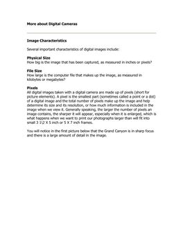 More About Digital Cameras Image Characteristics Several Important