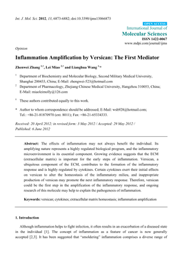 Inflammation Amplification by Versican: the First Mediator