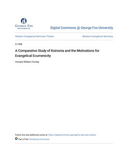 A Comparative Study of Koinonia and the Motivations for Evangelical Ecumenicity