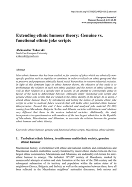 Extending Ethnic Humour Theory: Genuine Vs. Functional Ethnic Jokе Scripts