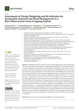 Assessment of Energy Budgeting and Its Indicator for Sustainable Nutrient and Weed Management in a Rice-Maize-Green Gram Cropping System