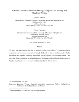 Efficient Collective Decision-Making, Marginal Cost Pricing, and Quadratic Voting