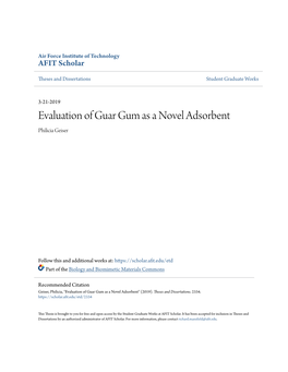 Evaluation of Guar Gum As a Novel Adsorbent Philicia Geiser