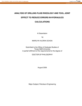 Analysis of Drilling Fluid Rheology and Tool Joint