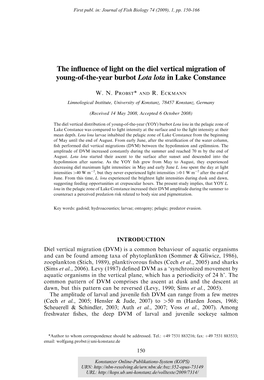 The Influence of Light on the Diel Vertical Migration of Young-Of-The-Year Burbot Lota Lota in Lake Constance