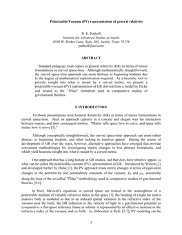 Polarizable-Vacuum (PV) Representation of General Relativity