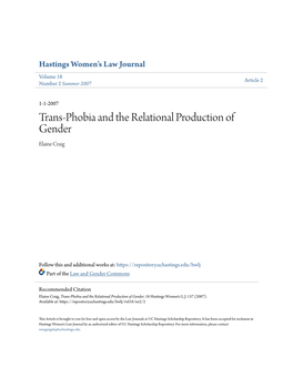 Trans-Phobia and the Relational Production of Gender Elaine Craig