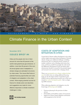Climate Finance in the Urban Context