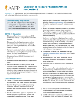 Checklist to Prepare Physician Offices for COVID-19