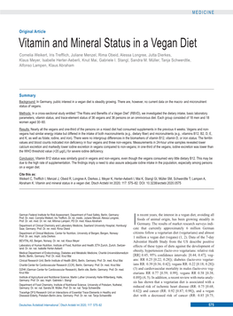 Vitamin and Mineral Status in a Vegan Diet