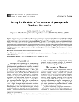 Survey for the Status of Anthracnose of Greengram in Northern Karnataka