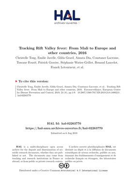 Tracking Rift Valley Fever