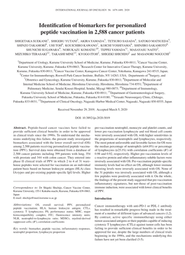 Identification of Biomarkers for Personalized Peptide Vaccination in 2,588 Cancer Patients