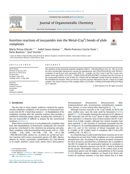 Insertion Reactions of Isocyanides Into the Metal-C(Sp3) Bonds of Ylide Complexes