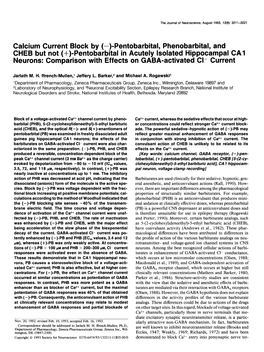 Calcium Current Block by (-)-Pentobarbital, Phenobarbital