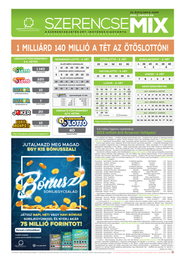 1 Milliárd 140 Millió a Tét Az Ötöslottón!