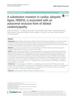 A Substitution Mutation in Cardiac Ubiquitin Ligase, FBXO32, Is Associated with an Autosomal Recessive Form of Dilated Cardiomyopathy Zuhair N