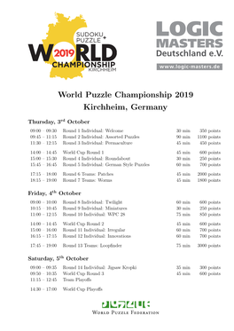 World Puzzle Championship 2019 Kirchheim, Germany