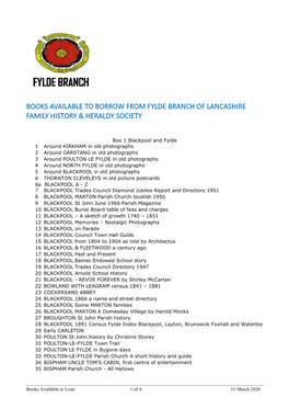 Books Available to Borrow from Fylde Branch of Lancashire Family History & Heraldy Society