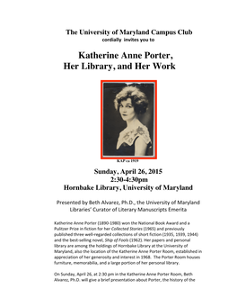 Katherine Anne Porter, Her Library, and Her Work