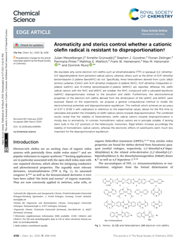 Aromaticity and Sterics Control Whether a Cationic Olefin Radical Is Resistant to Disproportionation