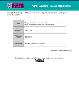 The Poetics of Science: Intertextual and Metatextual Themes in Ovid's Depiction of Cosmic and Human Origins