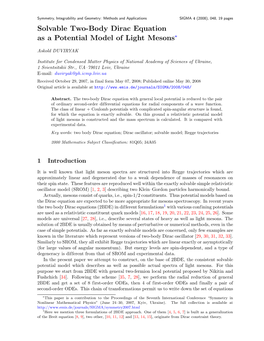 Solvable Two-Body Dirac Equation As a Potential Model of Light Mesons?