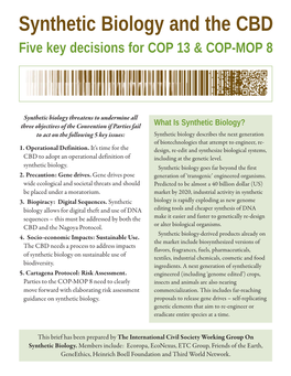 Synthetic Biology and the CBD Five Key Decisions for COP 13 & COP-MOP 8