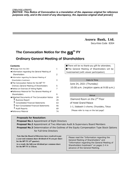 The Convocation Notice for the 88Th FY Ordinary General Meeting of Shareholders to Be Held on Thursday June 24, 2021