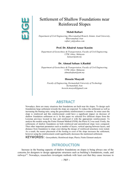 Settlement of Shallow Foundations Near Reinforced Slopes