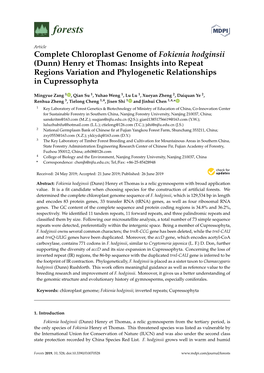 Complete Chloroplast Genome of Fokienia Hodginsii (Dunn) Henry Et Thomas: Insights Into Repeat Regions Variation and Phylogenetic Relationships in Cupressophyta