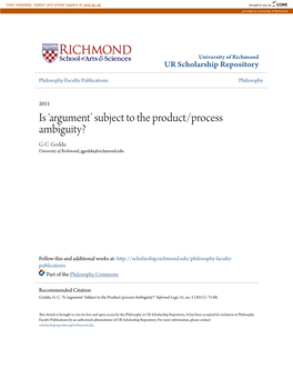 Is 'Argument' Subject to the Product/Process Ambiguity?