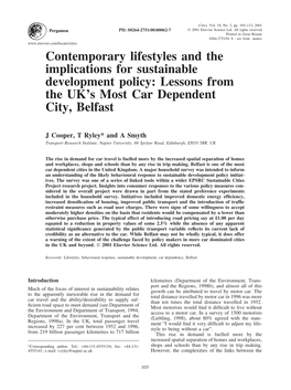 Contemporary Lifestyles and the Implications for Sustainable Development Policy: Lessons from the UK’S Most Car Dependent City, Belfast