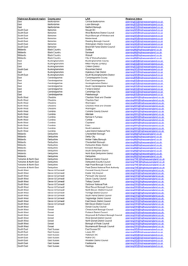 Highways England Region County Area LPA Regional Inbox