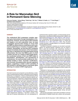 A Role for Mammalian Sin3 in Permanent Gene Silencing