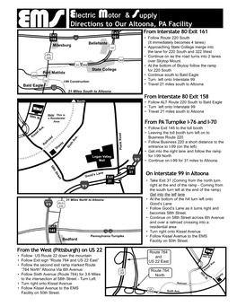 Directions to Our Altoona, PA Facility