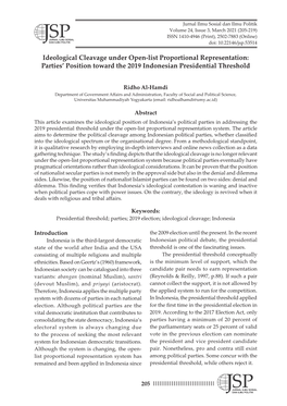 Ideological Cleavage Under Open-List Proportional Representation: Parties’ Position Toward the 2019 Indonesian Presidential Threshold