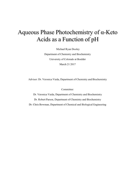 Aqueous Phase Photochemistry of Α-Keto Acids As a Function of Ph