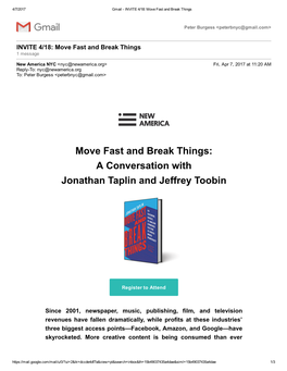 Move Fast and Break Things: a Conversation with Jonathan Taplin and Jeffrey Toobin