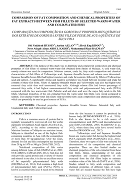 Comparison of Fat Composition and Chemical Properties of Fat Extracts Between Fish Fillets of Selected Warm-Water and Cold-Water Fish