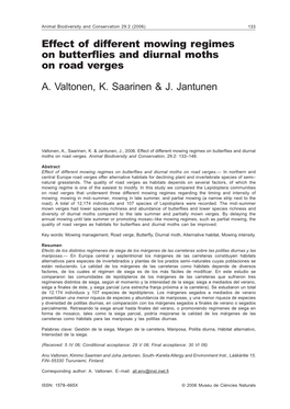 Effect of Different Mowing Regimes on Butterflies and Diurnal Moths on Road Verges A