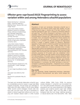 JOURNAL of NEMATOLOGY Effector Gene Vap1 Based DGGE