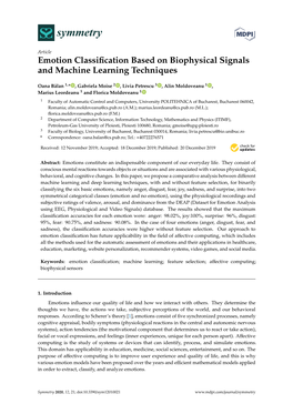 Emotion Classification Based on Biophysical Signals and Machine Learning Techniques