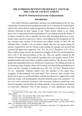 THE SYMBIOSIS BETWEEN DEMOCRACY and WAR: the CASE of ANCIENT ATHENS David M