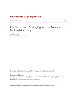 Our Separatism - Voting Rights As an American Nationalities Policy Pamela S