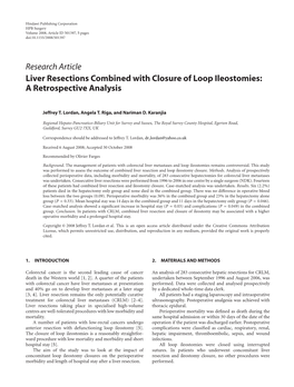 Liver Resections Combined with Closure of Loop Ileostomies: a Retrospective Analysis