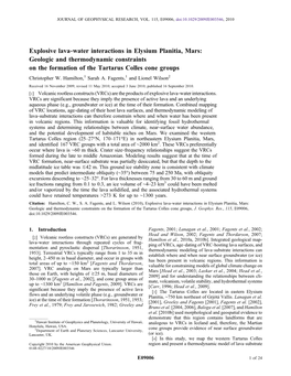 Explosive Lava‐Water Interactions in Elysium Planitia, Mars: Geologic and Thermodynamic Constraints on the Formation of the Tartarus Colles Cone Groups Christopher W