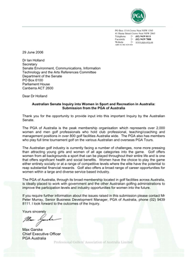 Submission from the PGA of Australia